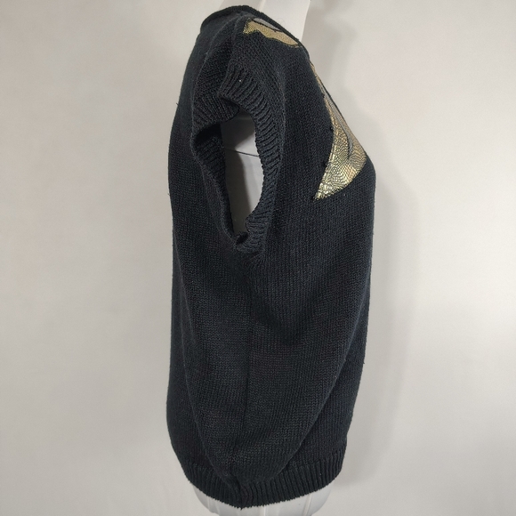 Vintage 80s Evian Women's Black Patchwork Sweater Top Size Large Glam Maximalist - Picture 8 of 10